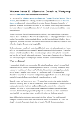 Windows Server 2012 Essentials: Domain Vs
