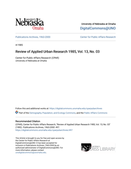 Review of Applied Urban Research 1985, Vol. 13, No. 03