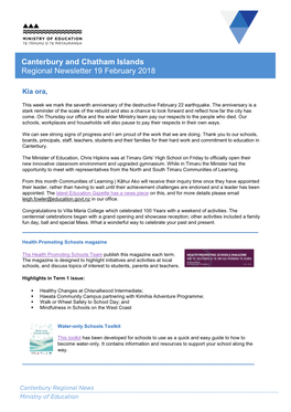 Canterbury Education Newsletter 19 February 2018