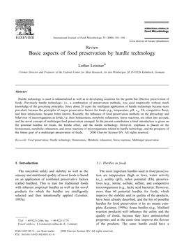 Basic Aspects of Food Preservation by Hurdle Technology