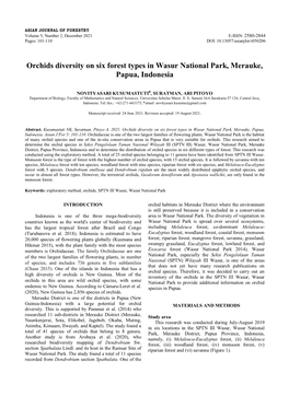 Orchids Diversity on Six Forest Types in Wasur National Park, Merauke, Papua, Indonesia