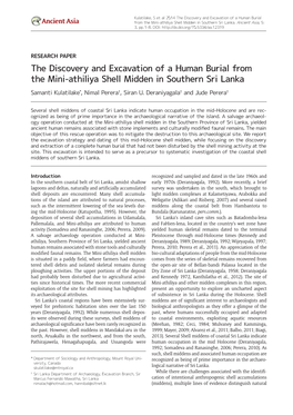 The Discovery and Excavation of a Human Burial from the Mini-Athiliya Shell Midden in Southern Sri Lanka Samanti Kulatilake*, Nimal Perera†, Siran U