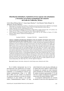 Distribución Latitudinal Y Batimétrica De Las Especies Más Abundantes Y Frecuentes En La Fauna Acompañante Del Camarón Del Golfo De California, México