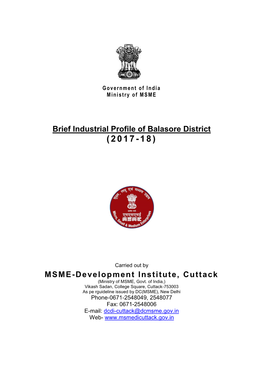 Brief Industrial Profile of Balasore District MSME-Development Institute, Cuttack