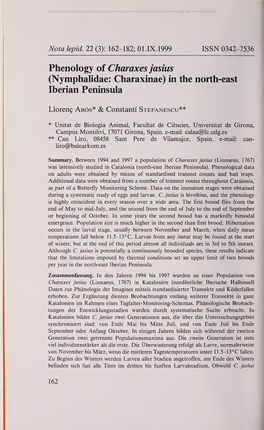 Phenology of Charaxes Jasius (Nymphalidae: Charaxinae) in the North-East Iberian Peninsula