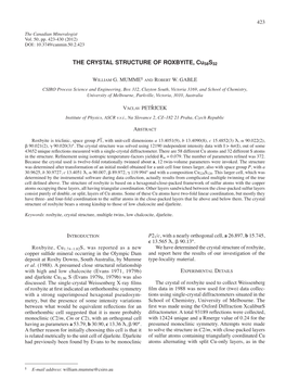 THE CRYSTAL STRUCTURE of ROXBYITE, Cu58s32