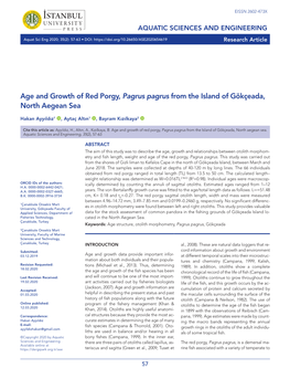 Age and Growth of Red Porgy, Pagrus Pagrus from the Island of Gökçeada, North Aegean Sea