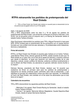 RTPA Retransmite Los Partidos De Pretemporada Del Real Oviedo