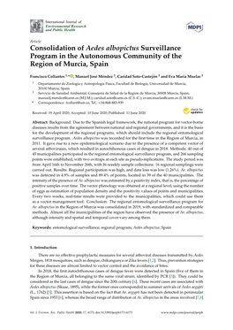 Consolidation of Aedes Albopictus Surveillance Program in the Autonomous Community of the Region of Murcia, Spain