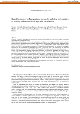 Quantification of Cells Expressing Mesenchymal Stem Cell Markers in Healthy and Osteoarthritic Synovial Membranes