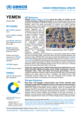 Unhcr Operational Update Covering the Period 16 – 22 April, 2021