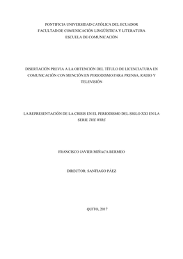 Versidad Católica Del Ecuador Facultad De Comunicación Lingüística Y Literatura Escuela De Comunicación