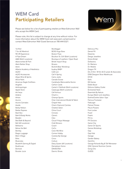 WEM Card Participating Retailers