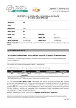 GENETIC STUDY of NEUROLOGICAL DISORDERS (Neuroref Global®) by MASSIVE SEQUENCING (NGS)