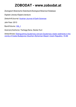 Distinguishing Quaternary and Pre-Quaternary Clastic Sediments in the Vicinity of Ceske Budejovice (Southern Bohemian Massif, Czech Republic)