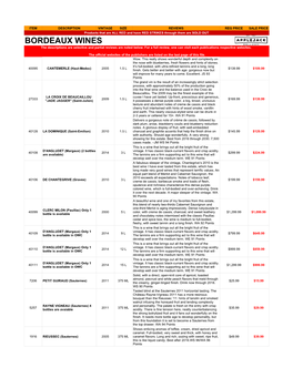 BORDEAUX WINES the Descriptions Are Selective and Partial Reviews Are Noted Below