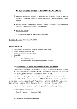 Compte Rendu Du Conseil Du 09-04-19 À 20H30