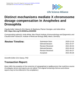 Distinct Mechanisms Mediate X Chromosome Dosage Compensation in Anopheles and Drosophila