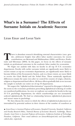 The Effects of Surname Initials on Academic Success
