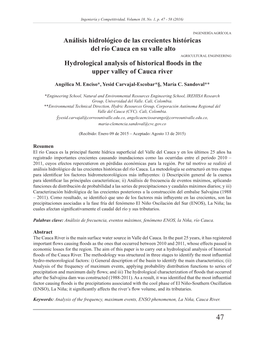 Análisis Hidrológico De Las Crecientes Históricas Del Río Cauca En Su Valle
