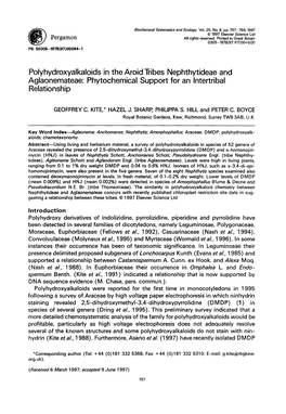 Polyhydroxyalkaloids in the Aroid Tribes Nephthytideae and Aglaonemateae: Phytochemical Support for an Intertribal Relationship