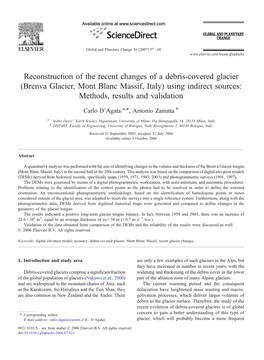 Brenva Glacier, Mont Blanc Massif, Italy) Using Indirect Sources: Methods, Results and Validation ⁎ Carlo D'agata A, , Antonio Zanutta B