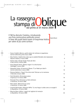 La Rassegna Stampa Dioblique Dal Primo Al 31 Marzo 2009