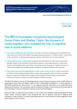 The BBVA Foundation Recognizes Psychologists Susan Fiske And