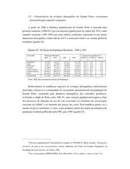 5.2 - Características Da Evolução Demográfica Do Grande Porto: Crescimento, Descentralização Espacial E Migrações