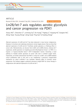 Lin28/Let-7 Axis Regulates Aerobic Glycolysis and Cancer Progression Via PDK1