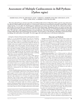 Assessment of Multiple Cardiocentesis in Ball Pythons (<I