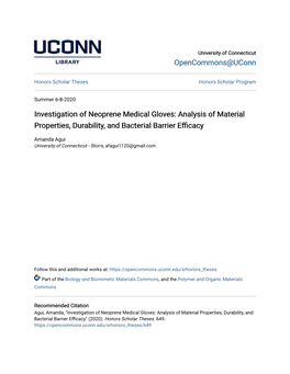 Investigation of Neoprene Medical Gloves: Analysis of Material Properties, Durability, and Bacterial Barrier Efficacy