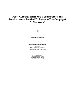 Joint Authors: When Are Collaborators in a Musical Work Entitled to Share in the Copyright of the Work?