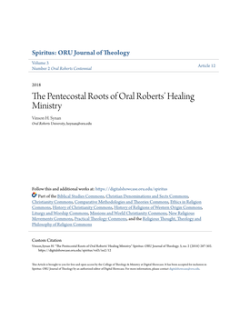 The Pentecostal Roots of Oral Roberts' Healing Ministry