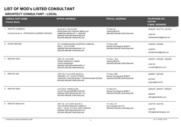 LIST of MOD's LISTED CONSULTANT ARCHITECT CONSULTANT - LOCAL