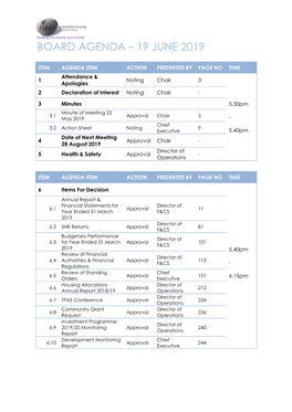 Board Agenda – 19 June 2019