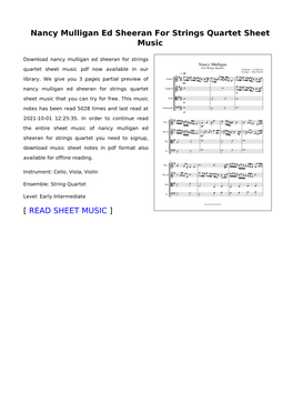 Nancy Mulligan Ed Sheeran for Strings Quartet Sheet Music