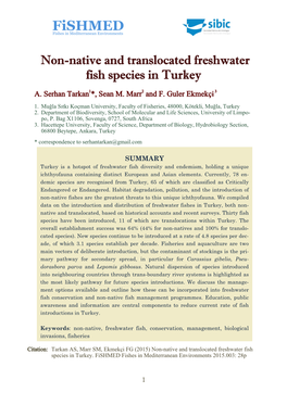 Non-Native and Translocated Freshwater Fish Species in Turkey