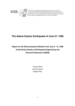 The Adana-Ceyhan Earthquake of June 27, 1998