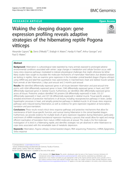 Gene Expression Profiling Reveals Adaptive Strategies of the Hibernating Reptile Pogona Vitticeps Alexander Capraro1* , Denis O’Meally2,5, Shafagh A