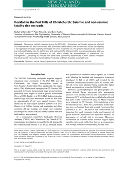 Rockfall in the Port Hills of Christchurch: Seismic and Non-Seismic Fatality Risk on Roads.: Rockfall Fatality Risks in the Port