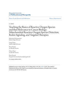 Teaching the Basics of Reactive Oxygen Species and Their