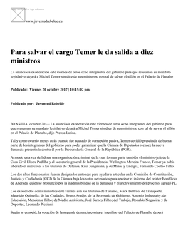 Para Salvar El Cargo Temer Le Da Salida a Diez Ministros