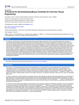 A Protocol for Decellularizing Mouse Cochleae for Inner Ear Tissue Engineering