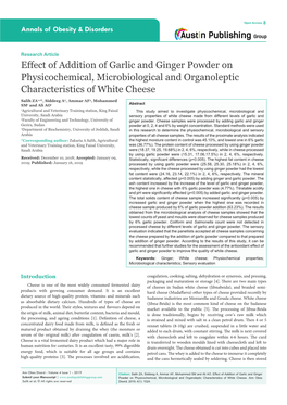 Effect of Addition of Garlic and Ginger Powder on Physicochemical, Microbiological and Organoleptic Characteristics of White Cheese