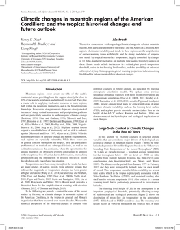 Climatic Changes in Mountain Regions of the American Cordillera and the Tropics: Historical Changes and Future Outlook