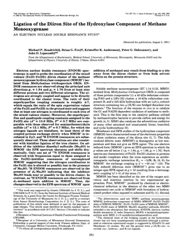 Ligation of the Diiron Site of the Hydroxylase Component of Methane Monooxygenase ANELECTRON NUCLEAR DOUBLE RESONANCE STUDY*