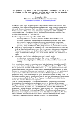 The Preliminary Results of Contemporary Investigations of Fish Diversity in the Amur Basin: Species Structure on the Boundary of XX-XXI Centuries