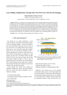 Laser Drilling of High-Density Through Glass Vias (Tgvs) for 2.5D and 3D Packaging