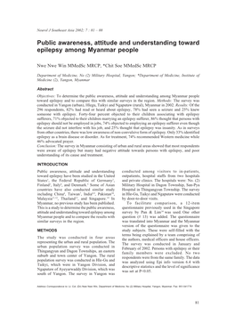 Public Awareness, Attitude and Understanding Toward Epilepsy Among Myanmar People